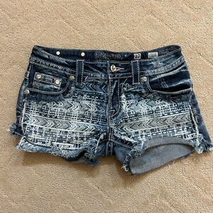 Miss Me Distressed Jean Shorts - Dark Blue and White